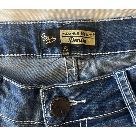 SUZANNE BETRO Denim Embroidered Flare Leg Crop Jeans Women 10 Mid Rise Stretch - Picture 2 of 15